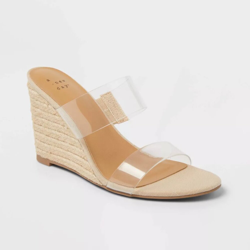 A New Day Women's Tan Ansel Double Band Open Toe Wedge Heels Size 10 NWT